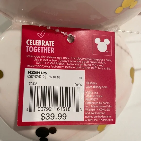 Kohl's 2025 Disney's Ceramic Mickey Mouse Head NWT Pink Swirl Marble Table Decor - Picture 9 of 10